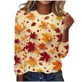 thumbnail image 1 of Stylish Maple Leaf Print Long Sleeve T-Shirts for Women Loose Crewneck Pullover Tunic Blouse Going Out Casual Graphic Tee Tops, 1 of 3