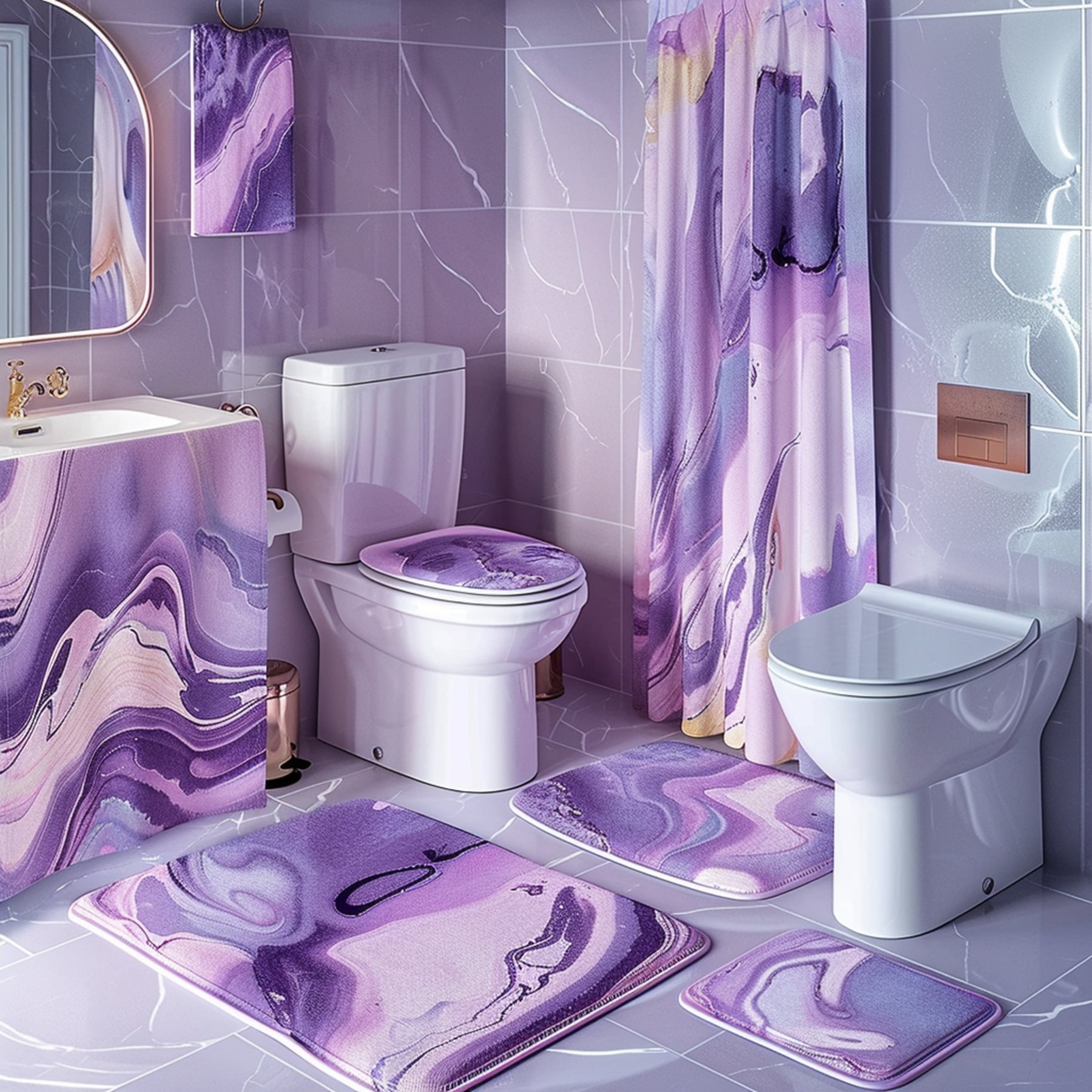 Stylish Marble Bathroom Set Purple & Pink Shower Curtain Cover HighRes ...