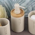 thumbnail image 1 of Stylish Matte Beige Soap Dispenser with Natural Bamboo Top - Polyresin Hand Lotion Pump, Modern Bath Accessory, 1 of 7