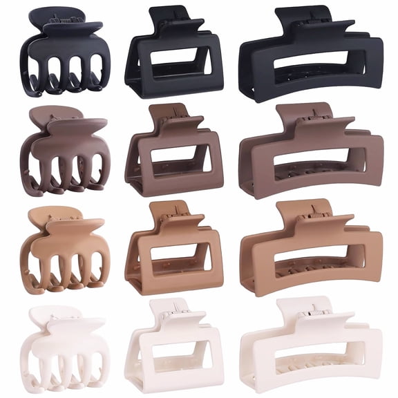 Stylish Matte Brown Hair Clips Set of 12 With Non-Slip Strong Hold Variants