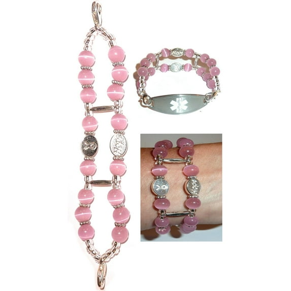 Stylish Medical Alert Bracelets – Double Pink Medical ID Replacement Band by Hidden Hollow Beads - Breast Cancer Awareness Medical ID Band