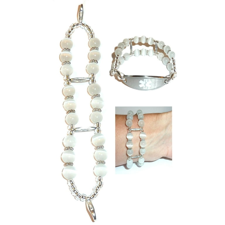 Stylish Medical Alert Bracelets Double White Medical ID Replacement Band by Hidden Hollow Beads