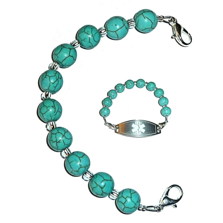 Stylish Medical Alert Bracelets Turquoise Beaded Medical ID Replacement Band by Hidden Hollow Beads