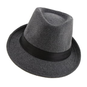 Stylish Men Ladies Manhattan Structured Ribbon Band Gangster Trilby Wool Fedora Hat Black , as described