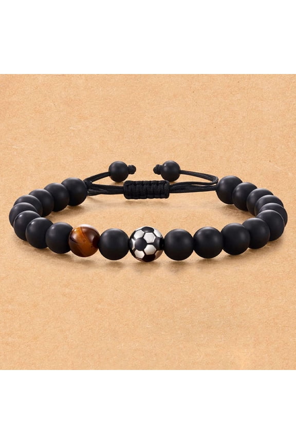 Stylish Men's Braided Bracelet with Natural Stones and Sports Accents (Soccer, Basketball, Baseball)
