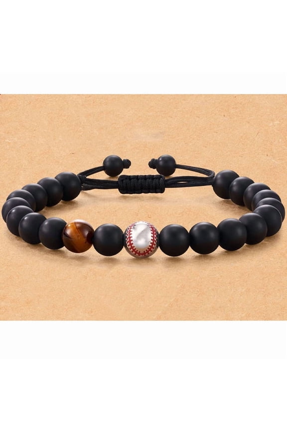 Stylish Men's Braided Bracelet with Natural Stones and Sports Accents (Soccer, Basketball, Baseball)
