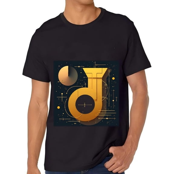 Stylish Men's Cotton Short Sleeve T-Shirt with Futuristic Geometric Golden ' D ' Design Abstract Pattern Tee Top
