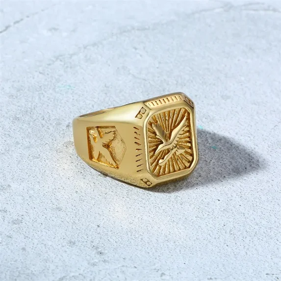 Stylish Men's Eagle Spreading Wings Hiphop Punk Style Ring Vintage 14K Yellow Gold Ring Tide Man Party Jewelry