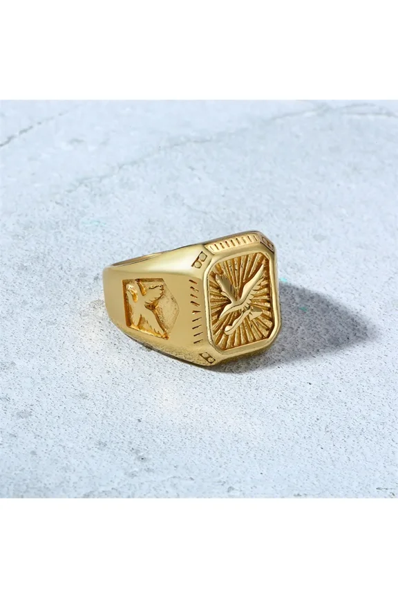 Stylish Men's Eagle Spreading Wings Hiphop Punk Style Ring Vintage 14K Yellow Gold Ring Tide Man Party Jewelry