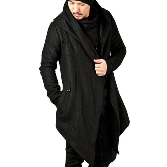 Stylish Men's Hooded Cardigan with Asymmetric Hem - Black XL