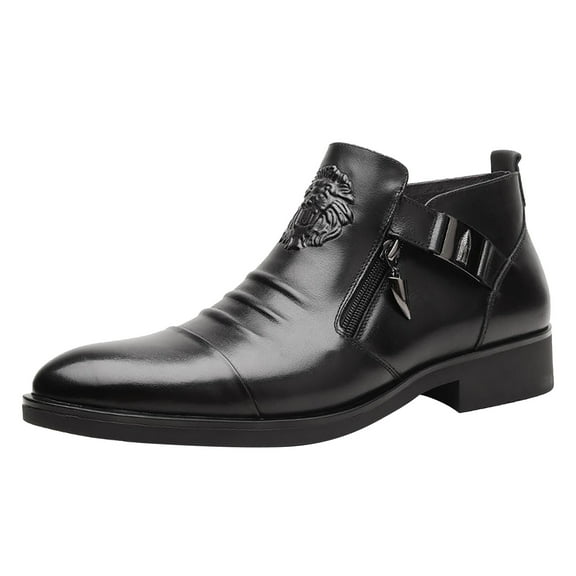 Stylish Men's Leather Shoes Foreign Trade Embossed Double Side Zipper Ankle Boots for Casual and Formal Wear