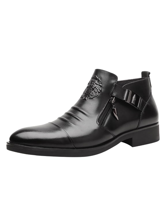 Stylish Men's Leather Shoes Foreign Trade Embossed Double Side Zipper Ankle Boots for Casual and Formal Wear