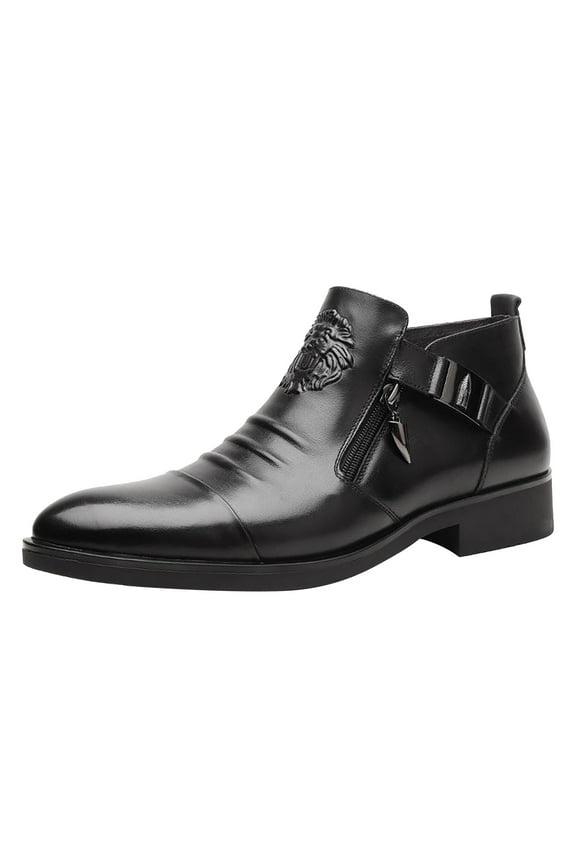 Stylish Men's Leather Shoes Foreign Trade Embossed Double Side Zipper Ankle Boots for Casual and Formal Wear