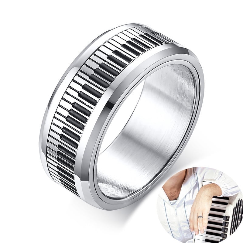 Piano String Rings Stylish Men's Piano Player Band Spinner Ring in 14K White Gold Music ...