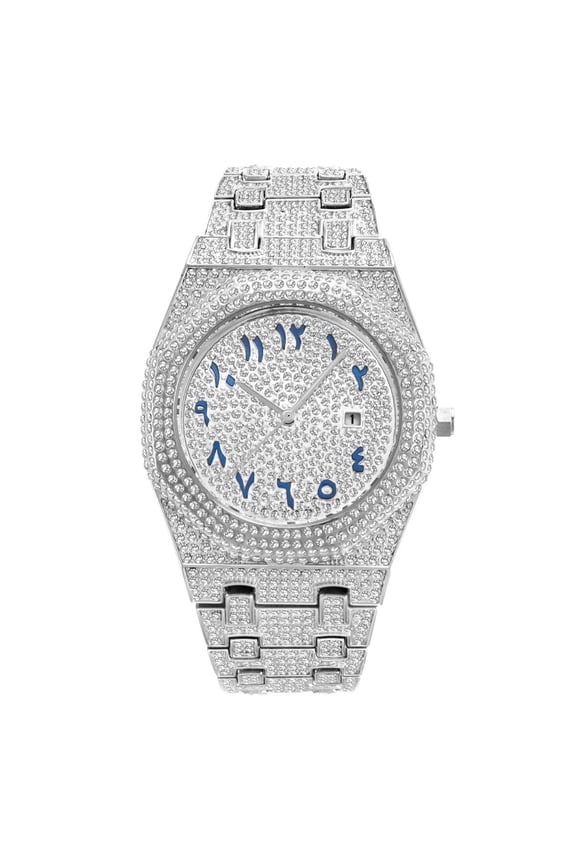 Stylish Men's Rhinestone Quartz Watch - Calendar Timepiece with Date Display, Water Resistant, Perfect for Parties