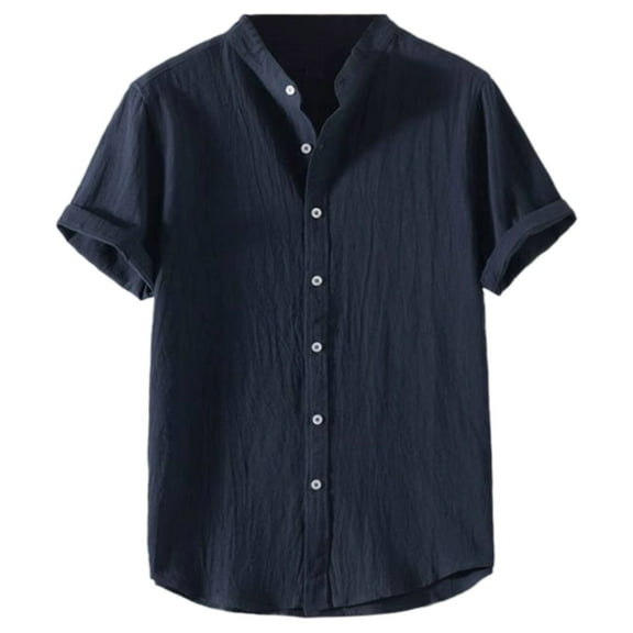 Stylish Men's Short Sleeved Shirt for Summer Solid Color with Stand Collar Casual and Comfortable Fit for Everyday Wear Mens T-Shirts Cotton with Pocket Big and Tall Bulk