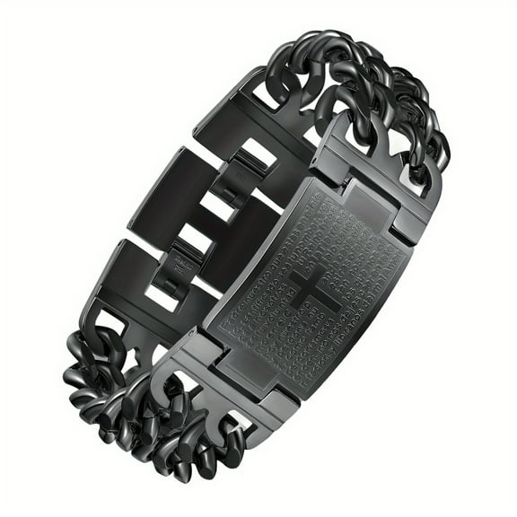 Stylish Men's Stainless Steel Cross Bracelet -Punk -Inspired, Double Row Twisted Design for Casual Attire & Gift,Black