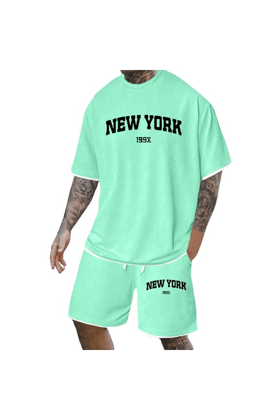 Stylish Men's Suits For Casual And Party Wear Letter Print Casual Set For Summer Days Comfortable Fit With Slight Stretch For Daily Use