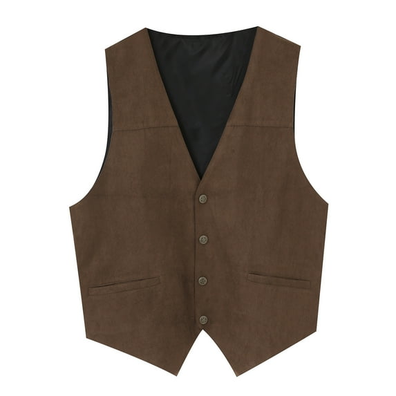Stylish Men's Vest Retro V Neck Solid Color Pocket Button Leather Outerwear Ideal for Casual and Formal Occasions
