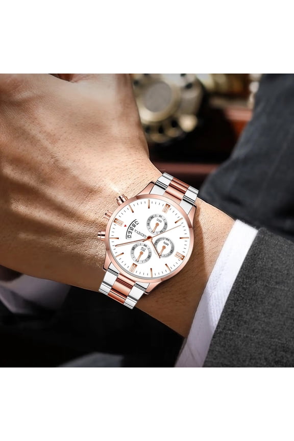 Stylish Men's Wristwatch with Quartz Movement, Alloy Case, Leather Band and Skeleton Dial for Work, Daily Use and Leisure Activities Lightweight Design - 1.63 Inch Dial Diameter, 0.37 Inch Thick