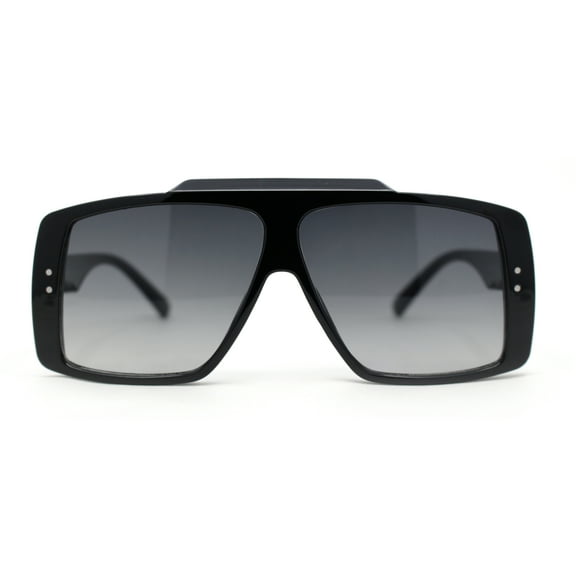Stylish Mens Bold Squared Rectangle Flat Top Racer Plastic Sunglasses Black - Smoke