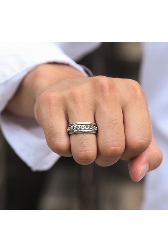 Stylish Mens Spinner Rings 8MM 14K White Gold Intertwine Rings for Men Center Chain Anel Alliance