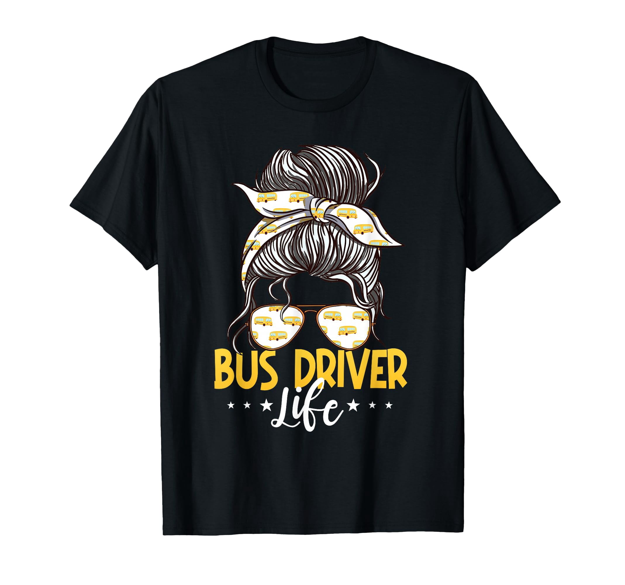 Stylish Messy Bun Bus Driver T-Shirt for School Bus Enthusiasts ...