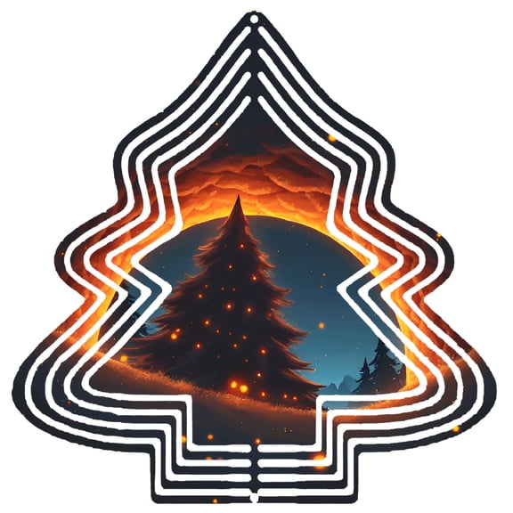 Stylish Metal Christmas Tree Wind Spinner - Decorative Garden Art with Concentric Lines & Glowing Lights for Festive Yards