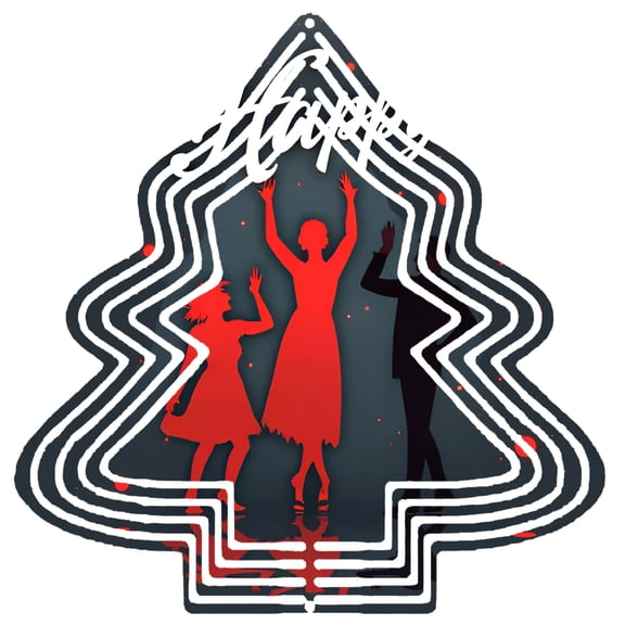 Stylish Metal Christmas Tree Wind Spinner - Elegant Design with Silhouetted Dancers Perfect for Garden & Yard Decor