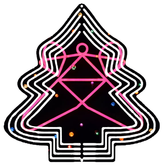 Stylish Metal Christmas Tree Wind Spinner - Geometric Angel Design with Colorful for Garden & Yard Decor Black Background