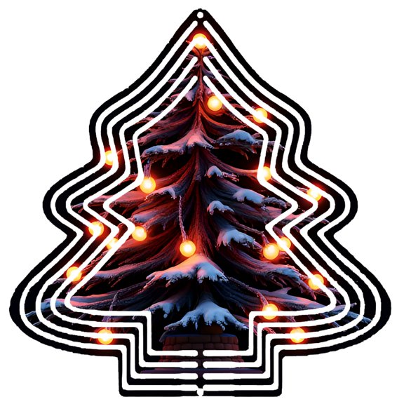 Stylish Metal Christmas Tree Wind Spinner - Unique Circuitry Design with Snowy Branches & Glowing Lights for Garden Decor