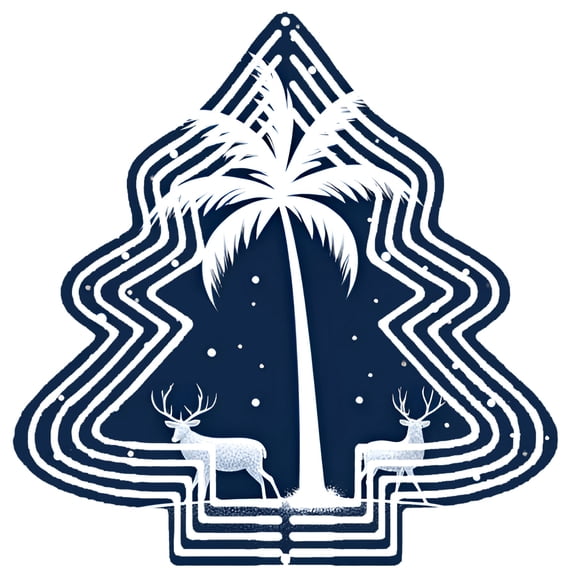 Stylish Metal Christmas Tree Wind Spinner with Palm Tree Design & Reindeer Accents - Unique Garden Decor for Holiday Cheer