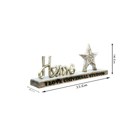 Stylish Metal Handcrafted Silver Color ”Home" Word Designed & "I Love UNIVERSAL STUDIOS" Laser Engraved Free Standing Interior Tabletop Decorative Item