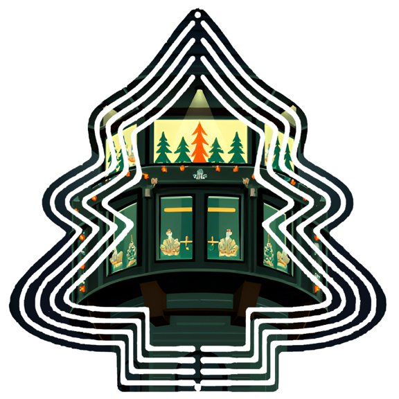 Stylish Metal Hanging Christmas Tree-Shaped Wind Spinner with Intricate Floral Patterns & Orange Lights for Garden Decor