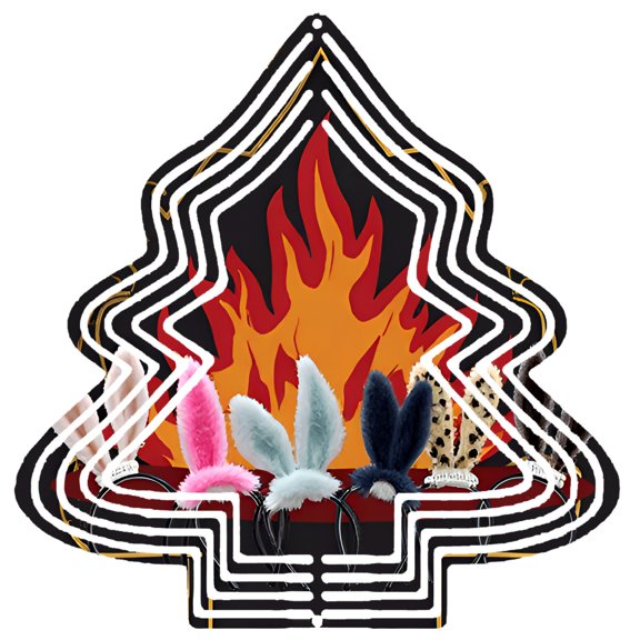 Stylish Metal Hanging Christmas Tree Wind Spinner - Abstract Design with Colorful Ears & Flame Center for Garden Decor