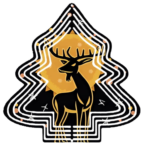 Stylish Metal Hanging Christmas Tree Wind Spinner - Abstract Design with Concentric Lines & Black Deer - Perfect for Garden Decor