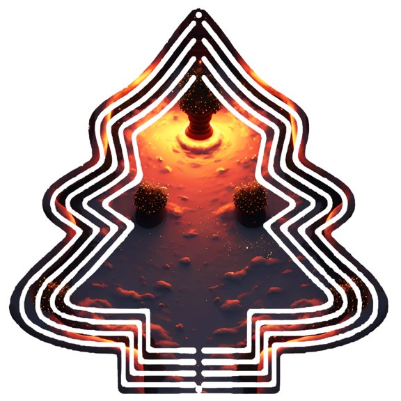Stylish Metal Hanging Christmas Tree Wind Spinner - Abstract Design with Fiery Colors & Concentric Lines for Garden Decor