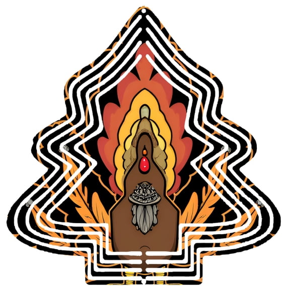 Stylish Metal Hanging Christmas Tree Wind Spinner - Abstract Flame Design with Gemstone Accent Perfect for Garden Decor