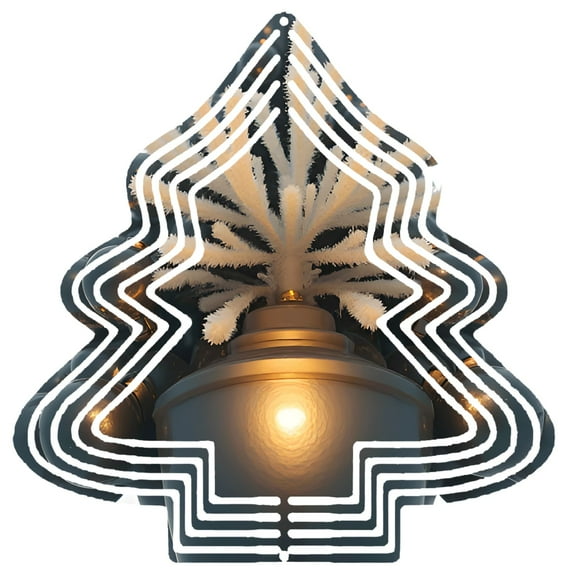Stylish Metal Hanging Christmas Tree Wind Spinner - Abstract Geometric Design with Warm Golden Glow for Garden & Yard Decor