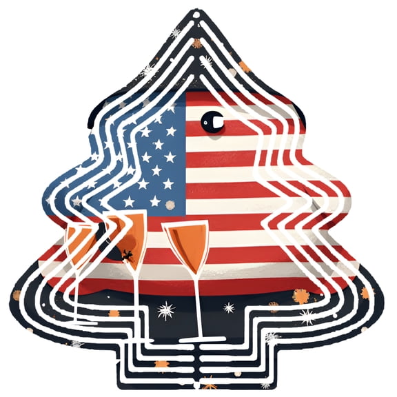 Stylish Metal Hanging Christmas Tree Wind Spinner - American Flag Design with Snowflake Pattern for Festive Yard & Garden Decor