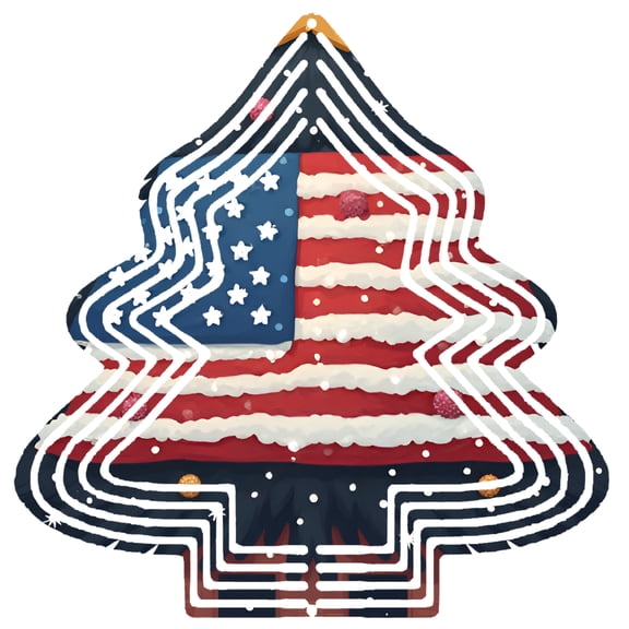 Stylish Metal Hanging Christmas Tree Wind Spinner - American Flag Design with Snowflakes & Festive Decor for Yard & Garden