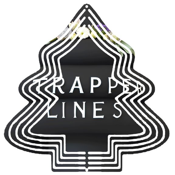 Stylish Metal Hanging Christmas Tree Wind Spinner - Black Tree Design with Concentric White Lines & Floral Accents for Garden Decor