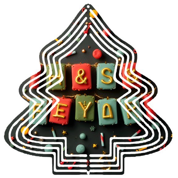 Stylish Metal Hanging Christmas Tree Wind Spinner - Colorful Block Design with Festive Ornaments for Garden & Yard Decor