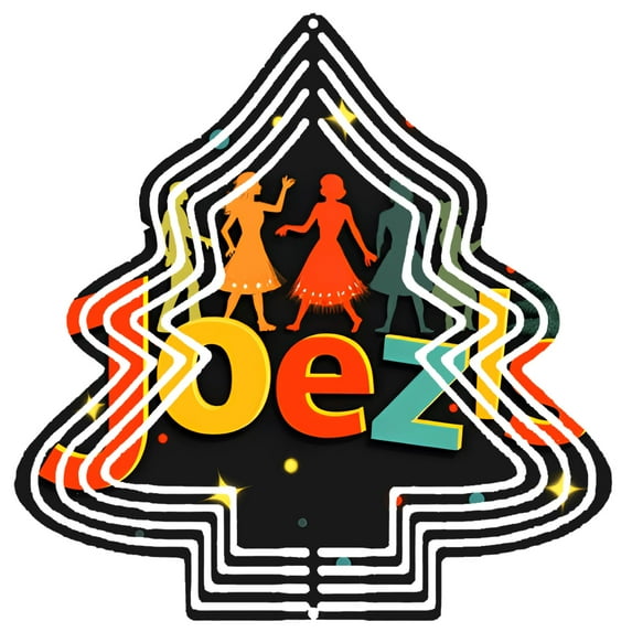 Stylish Metal Hanging Christmas Tree Wind Spinner - Colorful Concentric Circles & Silhouetted Dancers - Perfect for Garden Decor