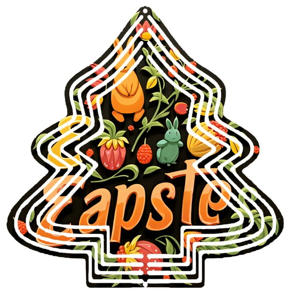 Stylish Metal Hanging Christmas Tree Wind Spinner - Colorful Fruit & Veggie Design with Rabbits Perfect for Garden Decor