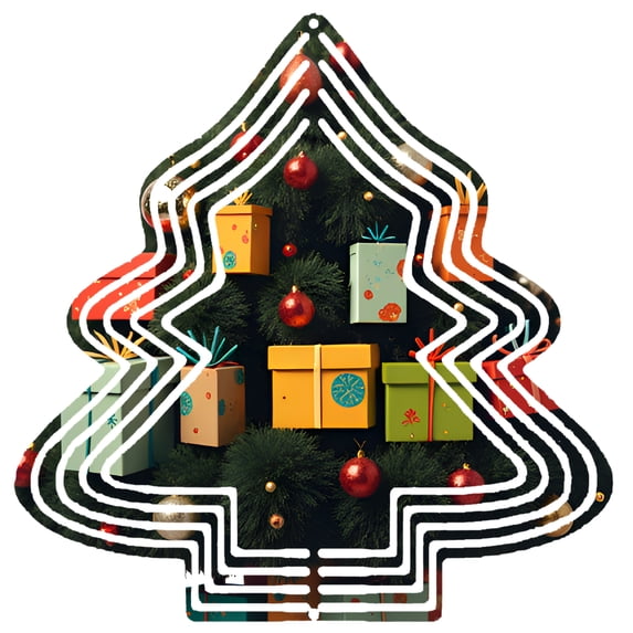 Stylish Metal Hanging Christmas Tree Wind Spinner - Colorful Gift Boxes & Festive Ornaments Design for Yard & Garden Decor