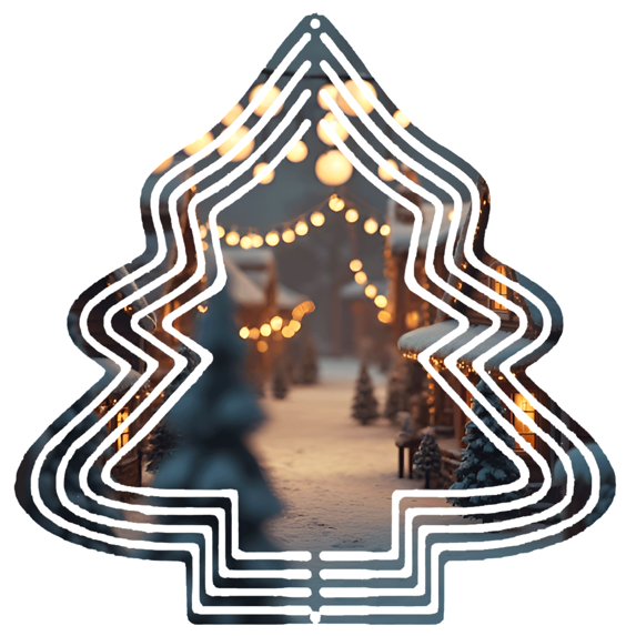 Stylish Metal Hanging Christmas Tree Wind Spinner - Concentric Circle Design with Festive Winter Scene for Garden & Yard Decor