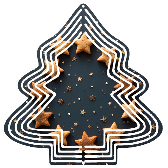 Stylish Metal Hanging Christmas Tree Wind Spinner - Concentric Lines Design with Star Cookies & Golden for Garden Decor