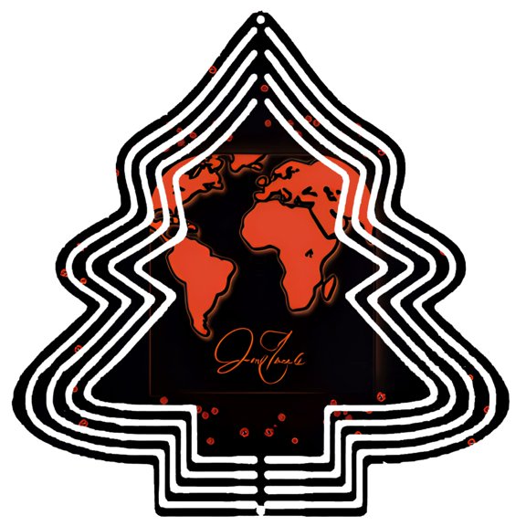 Stylish Metal Hanging Christmas Tree Wind Spinner - Concentric Lines & Red World Map Design - Perfect for Garden & Yard Decor