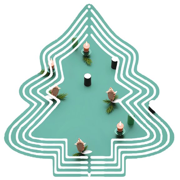 Stylish Metal Hanging Christmas Tree Wind Spinner - Concentric White Lines with Festive Candles & Pine Cones - Perfect for Garden Decor